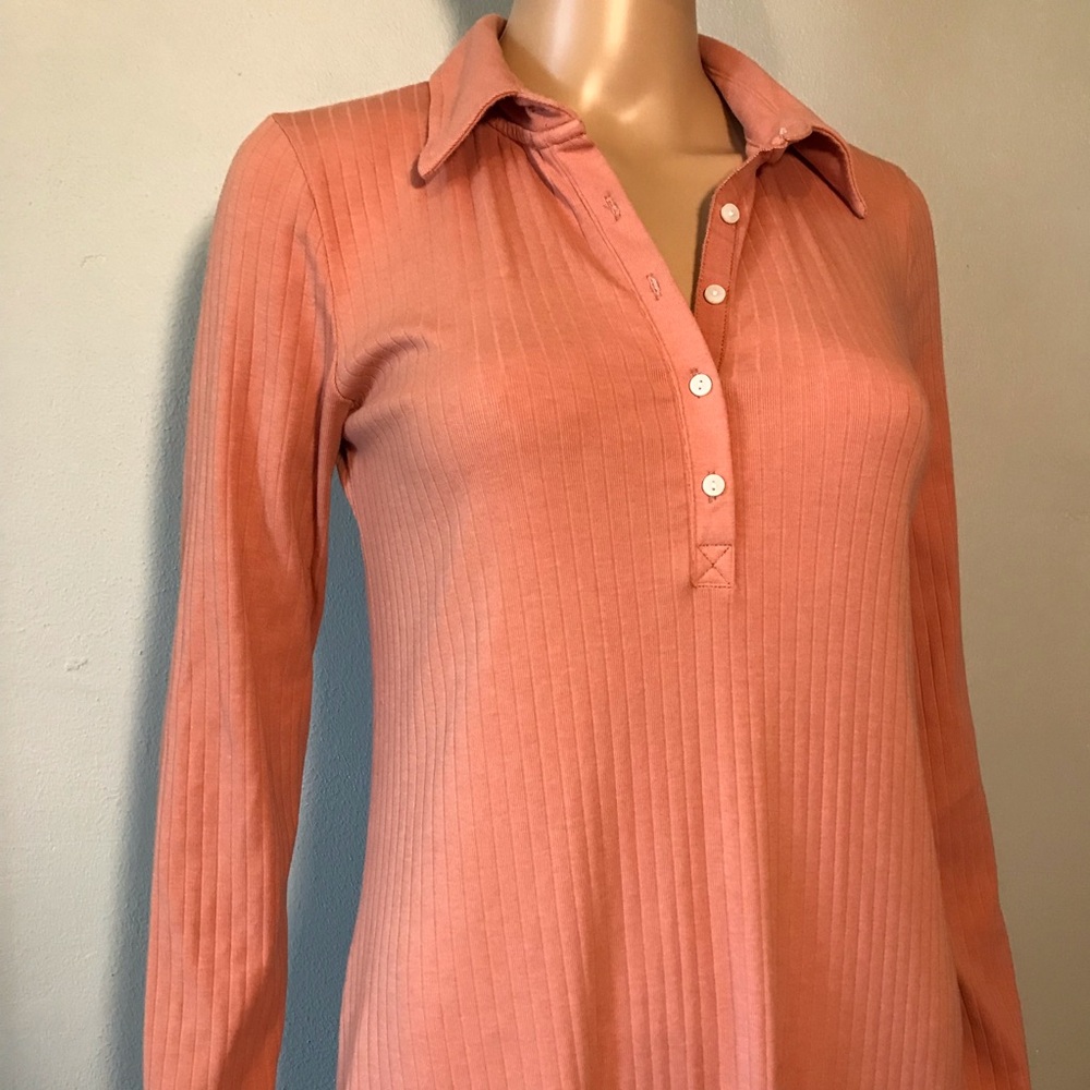 Aerie Women's Dress Size M Salmon Pink Ribbed 1/2 Button Closure Cotton Blend